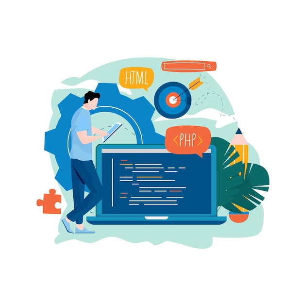 Coding programming application and website development flat vector