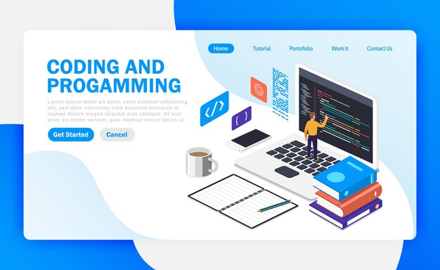 Premium Vector | Coding and programming landing page. isometric design ...