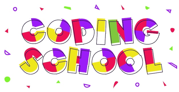 Coding school banner colorful modern typography