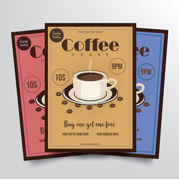 Cofee house flyer template vector