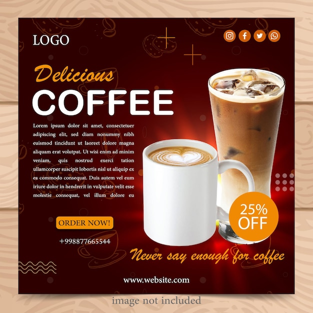 Modello di banner poster cofee shop design piatto per il marketing