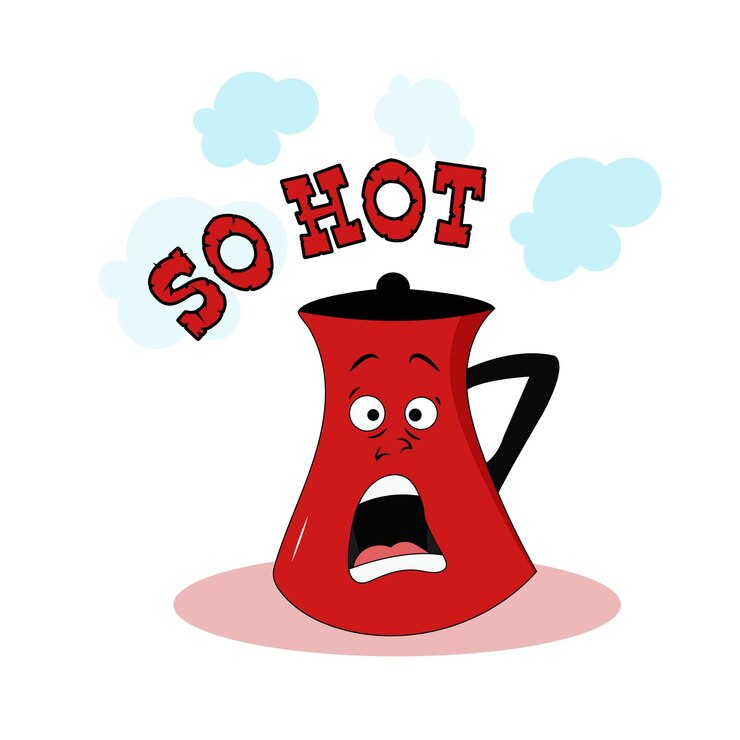 वेक्टर coffe cartoon print..  very hot funny coffee pot. vector illustration in flat style.