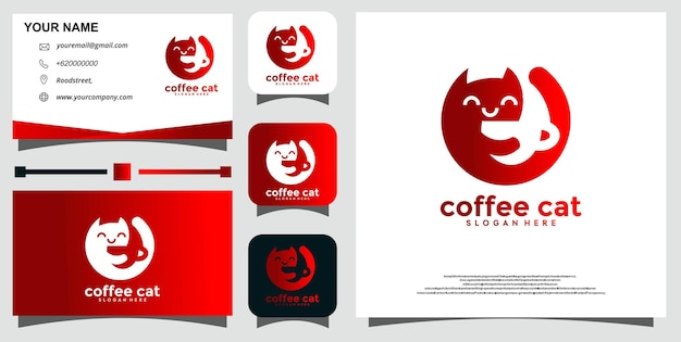 Lusso di vettore del logo del gatto del caffè