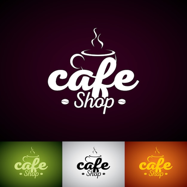 Coffe cupベクトルロゴデザインテンプレート。さまざまな色のcofeショップラベルイラストのセット。