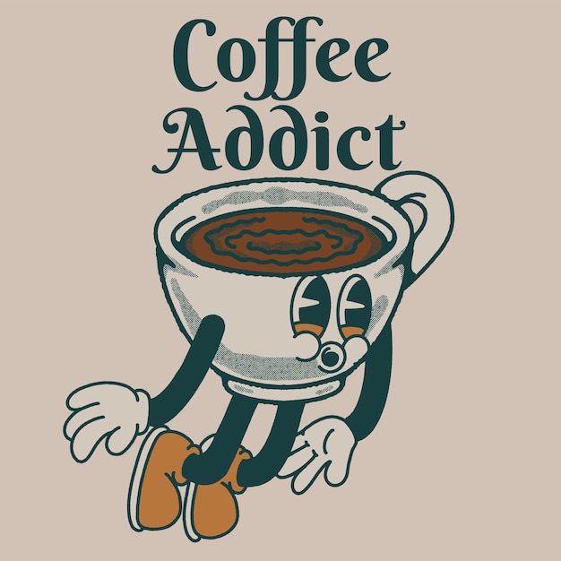 Coffee Addict With Coffee Groovy Character Design