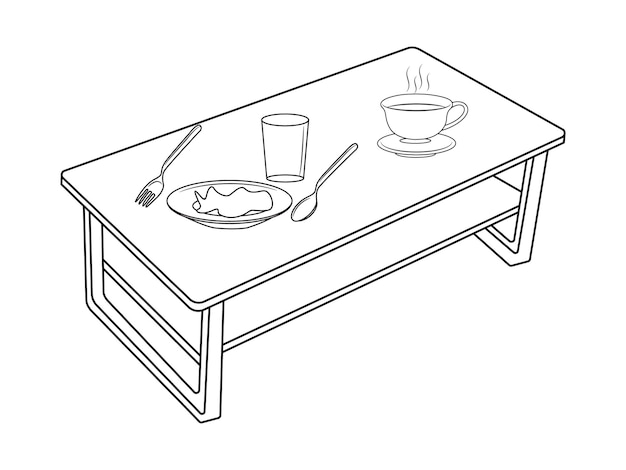ベクトル ガラスと木製のテーブルを持つコーヒーアンプティーテーブル 熱いお茶のカップ