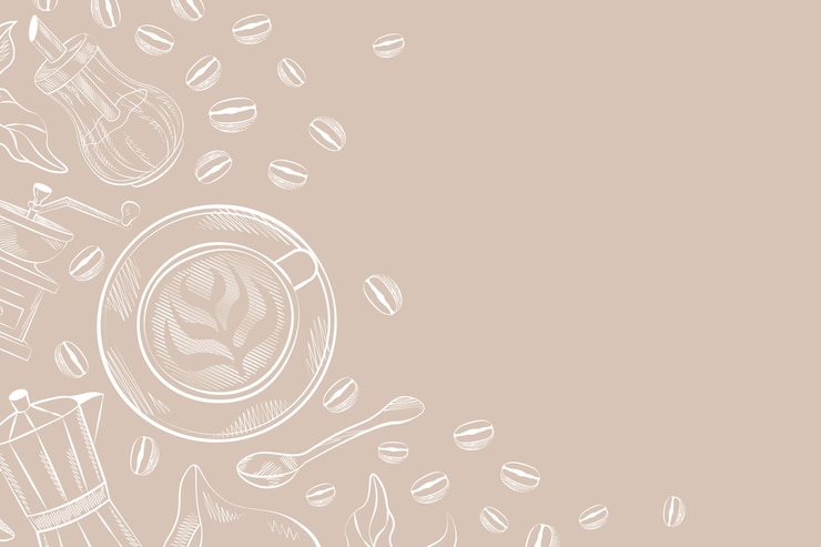 Vector coffee background hand drawings light beige coffee grains