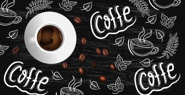 Vector coffee background with realistic cup of coffee - vector