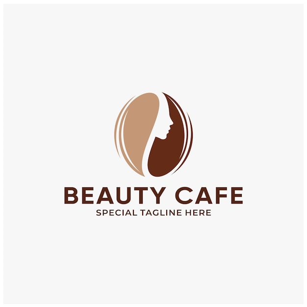 Кофе в зернах и девушка, шаблон логотипа салона красоты