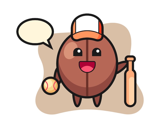 Coffee bean cartoon as a baseball player