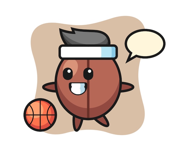 Vector coffee bean cartoon is playing basketball