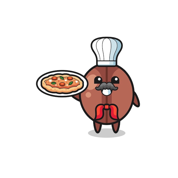 Coffee bean character as Italian chef mascot , cute design