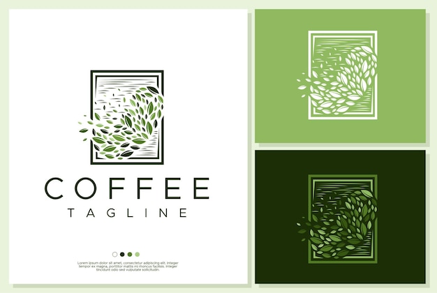 나뭇잎 로고 디자인과 결합된 커피콩.