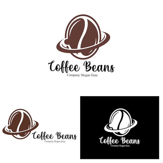 Дизайн логотипа напитка из кофейных зерен на векторной иллюстрации коричневого цвета