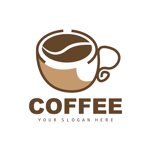 Coffee bean drink logo design in brown color vector illustration