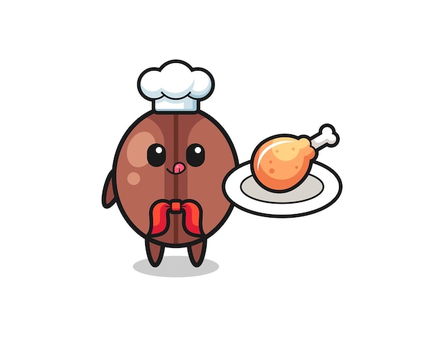 Coffee bean fried chicken chef cartoon character cute design