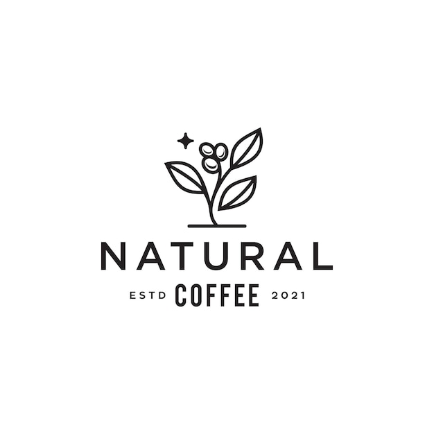 coffee bean logo coffeeshop plant branch hipster minimal logo vector with leaf simple line outline