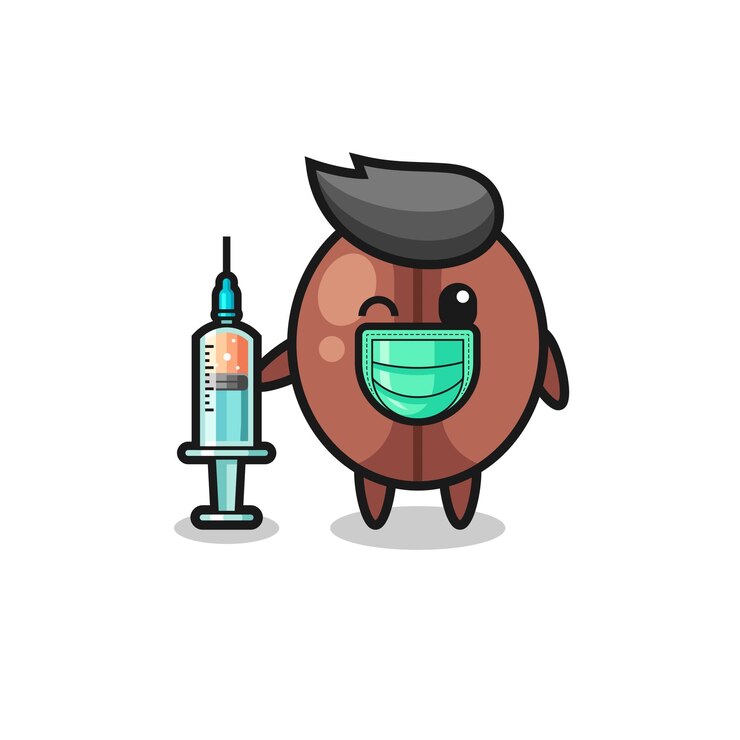 Vector coffee bean mascot as vaccinator