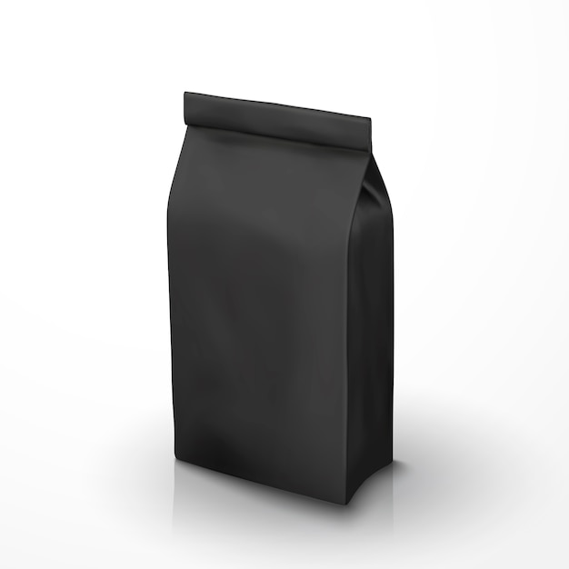 ベクトル コーヒー豆のパッケージ、使用のための図の黒い箔のパケット