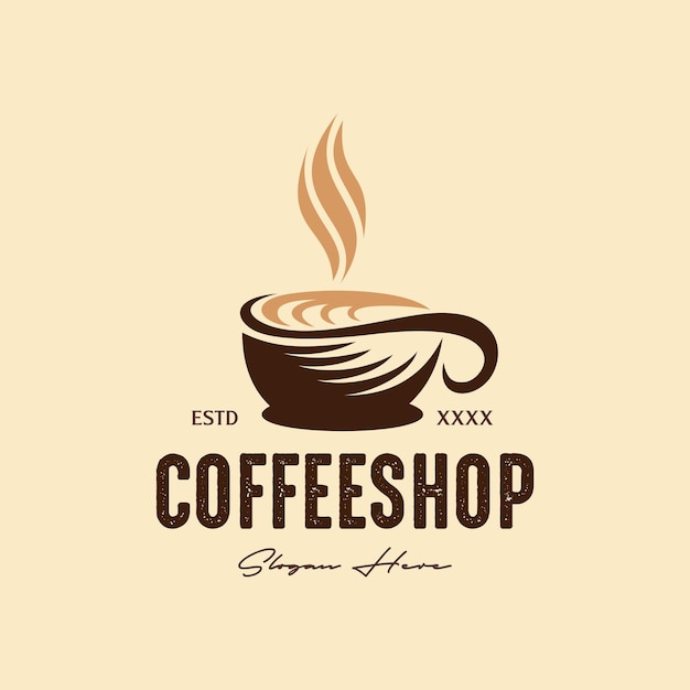 Coffee bean, smoke and cafe cup mug logo design