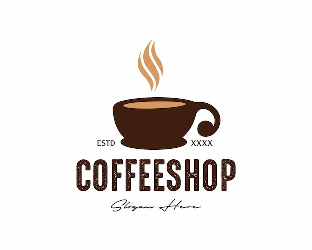 Coffee bean, smoke and cafe cup mug logo design