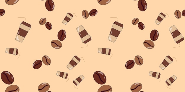 Coffee beans and coffee cup seamless pattern