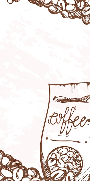 Coppa di caffè fagioli calligrafia disegnato stile caffè menu design conforto bevande atmosfera accogliente