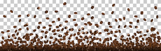 Coffee beans dropping in to pile isolated on transparent