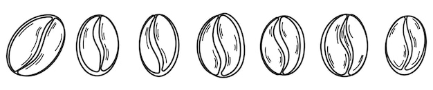 커피 콩 아이콘 번들 낙서 손 그리기 스케치