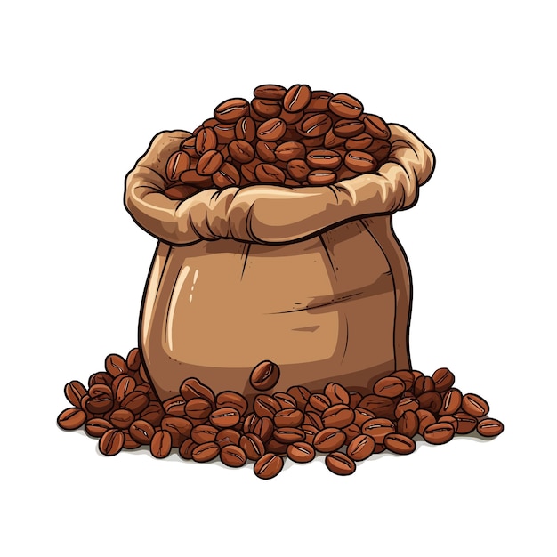 Vector coffee beans in sack coffee production vector clipart white background