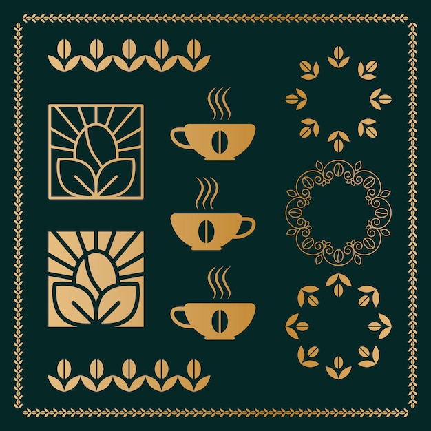 Coffee and beans vector icons collection Big set of eco natural coffee ellements Frames and logos