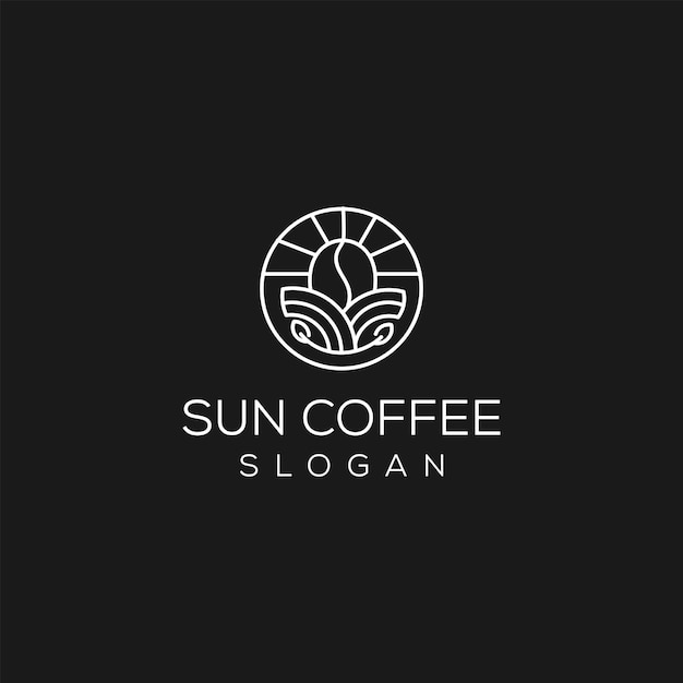 Coffee beans with sun shine and sea line art logo design vector