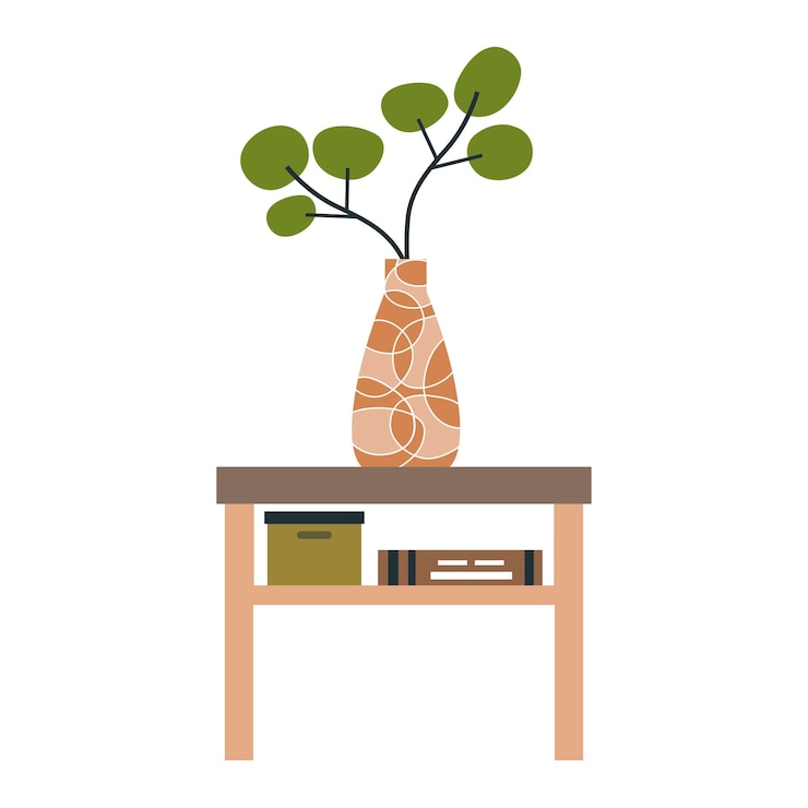 Vector coffee or bedside table with a vase
