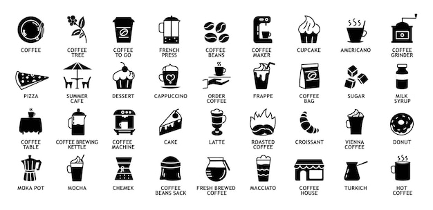 Coffee black icons set