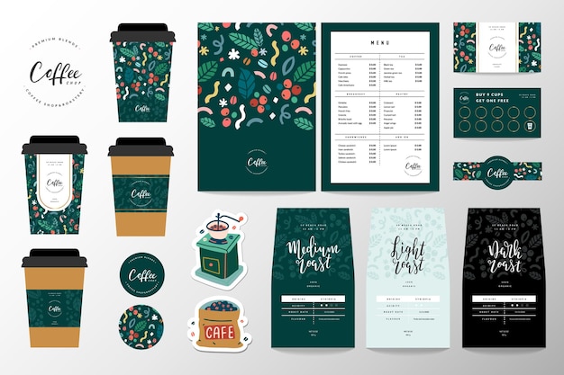 Vector coffee branding identity set for coffee shop or cafe.