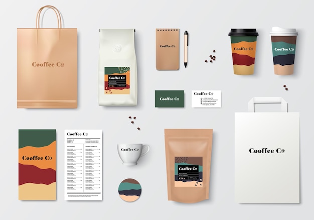 Coffee branding template design set Realistic mockup World series coffee packagings Vector