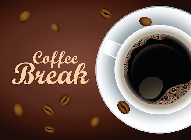 Coffee break lettering poster with cup and seeds vector illustration design