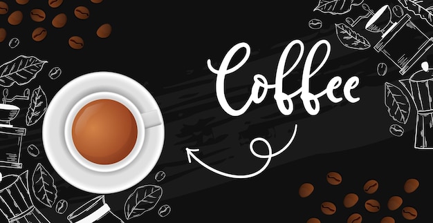 Coffee break, stylish coffee dark background - vector illustration