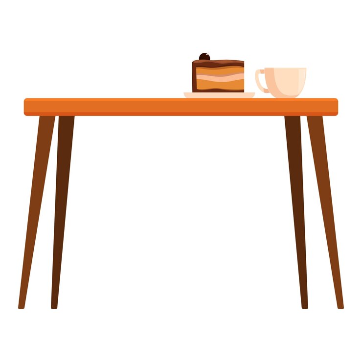 Vector coffee break table presenting delicious cake and hot beverage