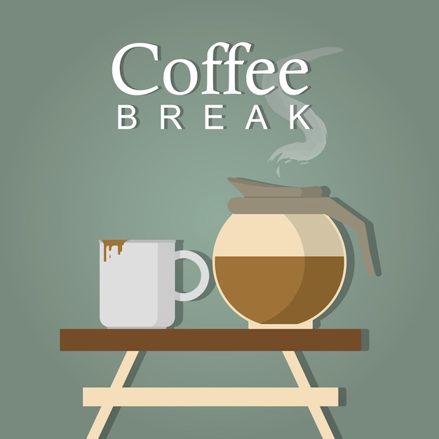 Coffee break theme text with coffee cup and light green background