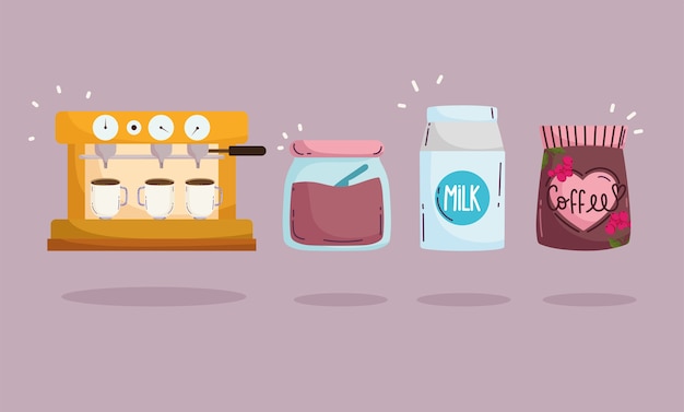 커피 추출 방법, 에스프레소 머신 설탕 우유 및 병