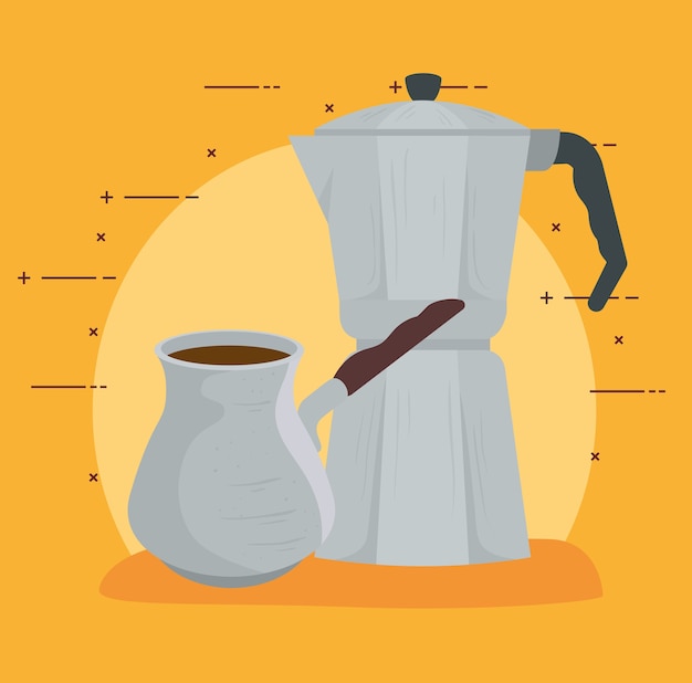 Coffee brewing methods, moka pot with turkish coffee design