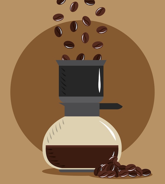 ベクトル コーヒーの醸造、メーカーの飲み物の熱いベクトル図に穀物を注ぐ
