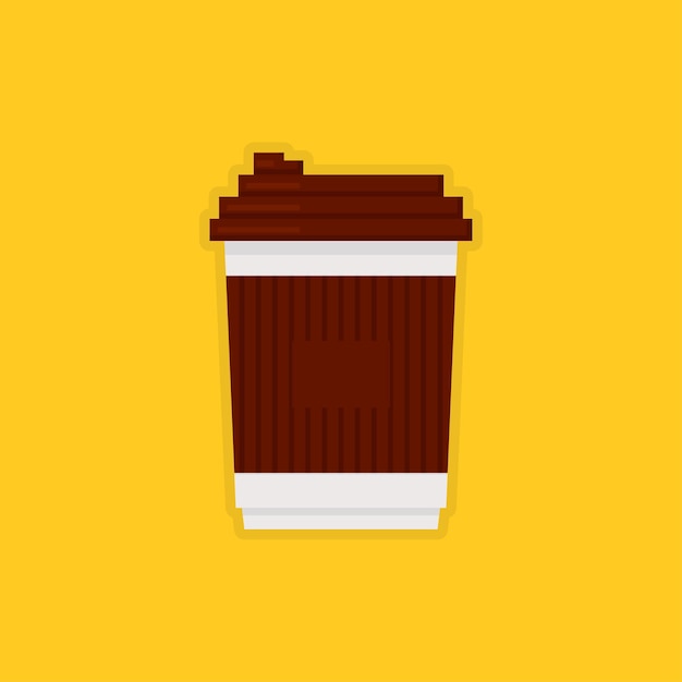 Coffee brown paper cup on yellow background