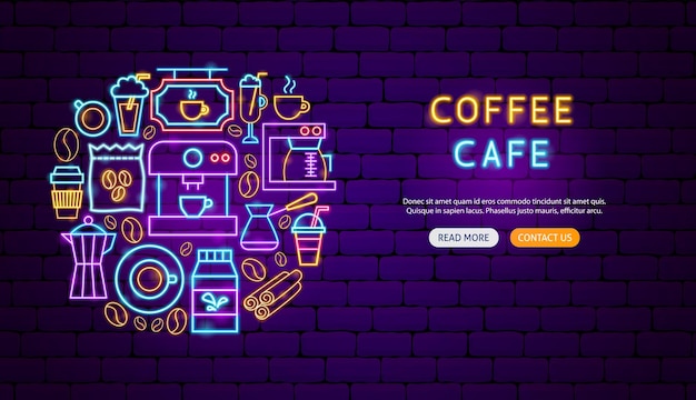 Coffee Cafe Neon Banner Ontwerp