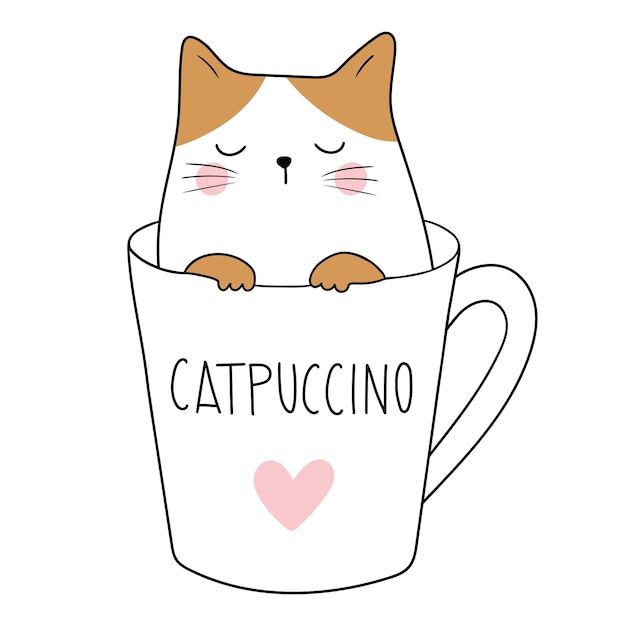 コーヒー猫Catpuccinoコーヒーカップの愛らしい子猫かわいい猫の心とコーヒーカップ