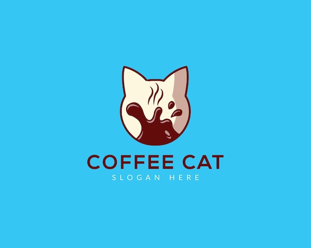 Coffee cat logo template vector icon illustration design Premium Vector