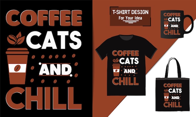 커피 고양이와 차가운 티셔츠 디자인