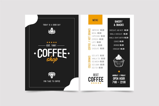 Modello di menu concetto di caffè