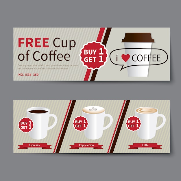 Vector coffee coupon discount template flat design